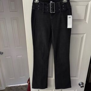 NYC Charcoal Boot-Cut High-Rise Jeans with Statement Belt